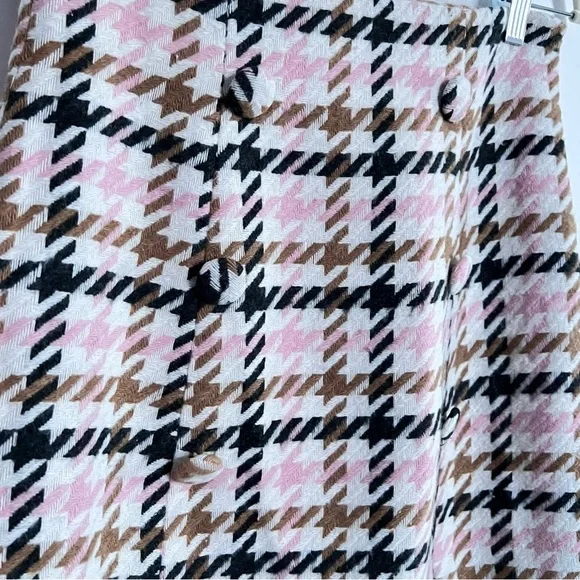 Forever 21 Pink White Tan Black Tweed Houndstooth Plaid Knit Skirt Small - Picture 3 of 7